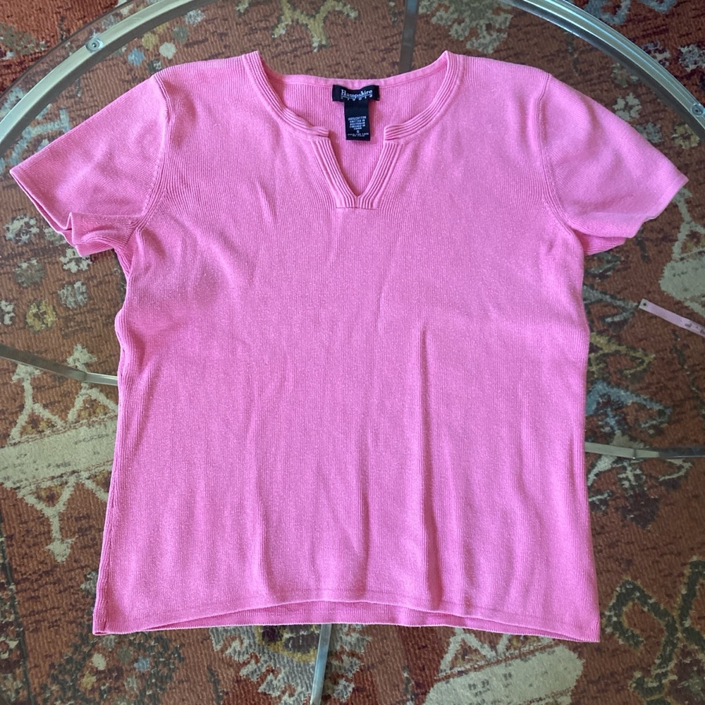 Y2K Pink Ribbed Short Sleeve Knit Top